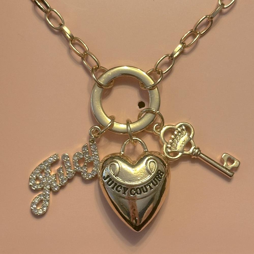 juicy couture charm necklace with heart  and key